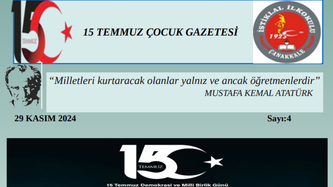 15 TEMMUZ ÇOCUK GAZETEMİZİN 4. SAYISI YAYINLANDI